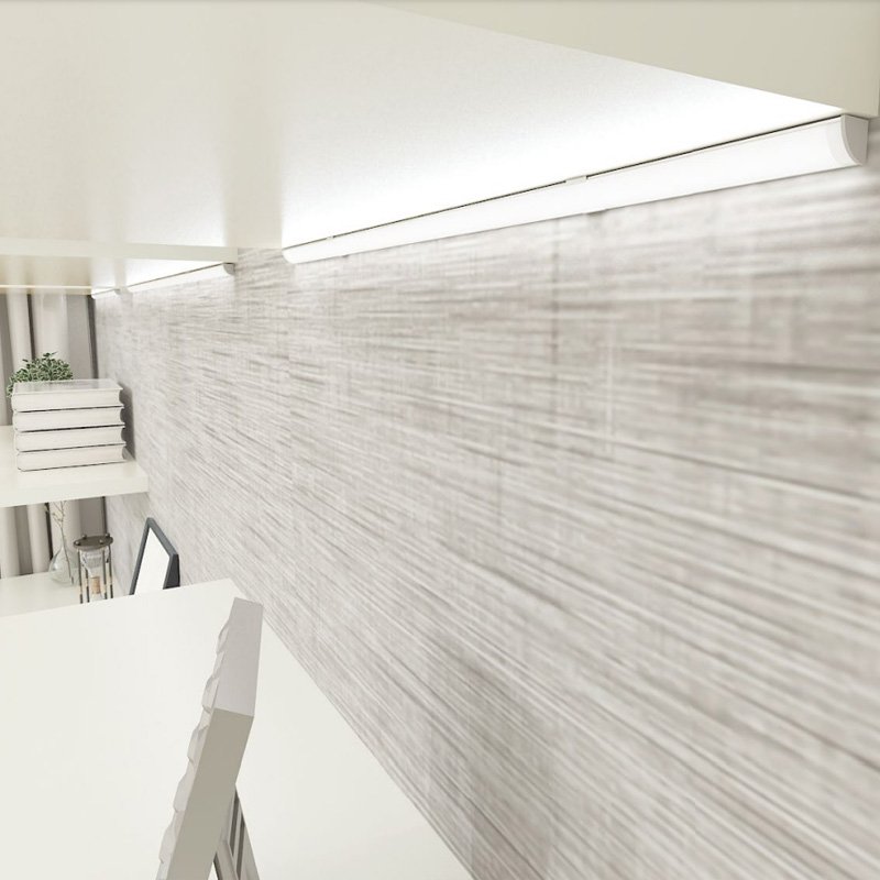 Recessed LED aluminum profile grazing a textured wall
