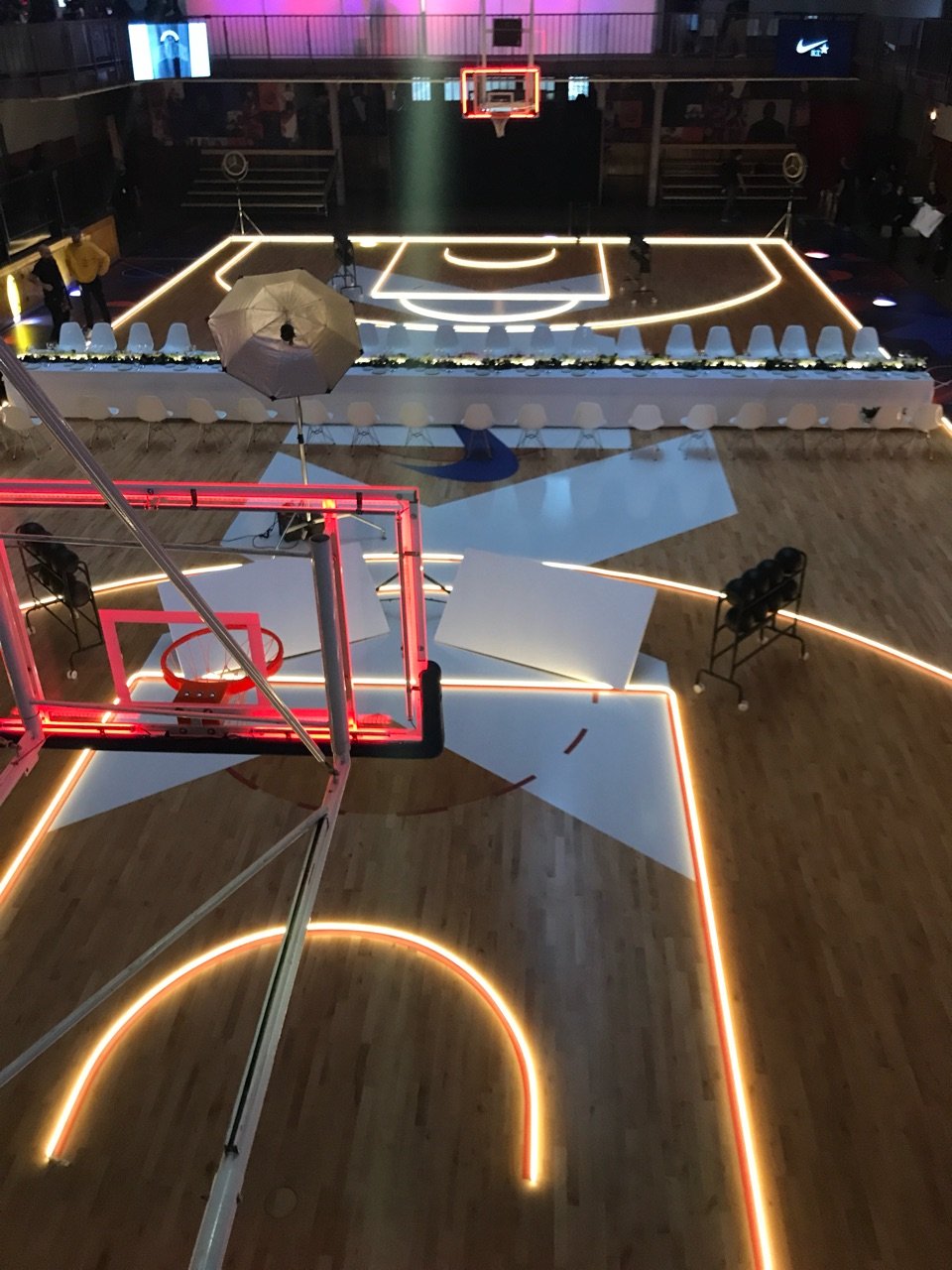 LED neon flex marking the lines of an indoor basketball court