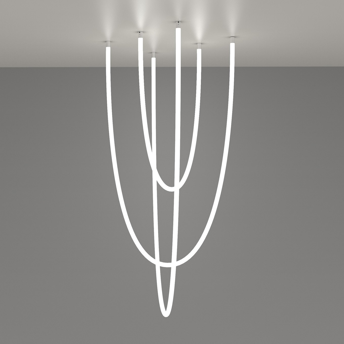 LED neon flex hanging in loops as a pendant light