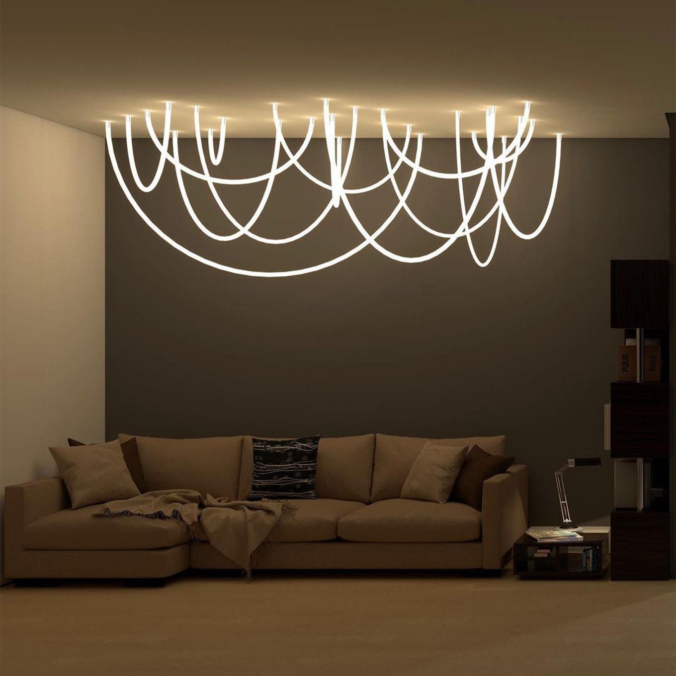 LED neon flex chandelier in a living room