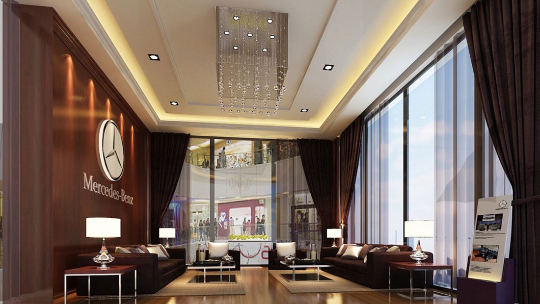 Hotel lobby with warm LED strip cove lighting