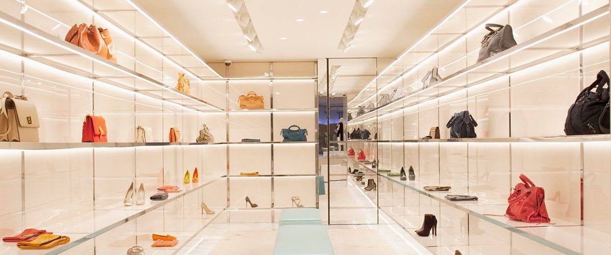 Retail store with LED strip lighting inside every display shelf