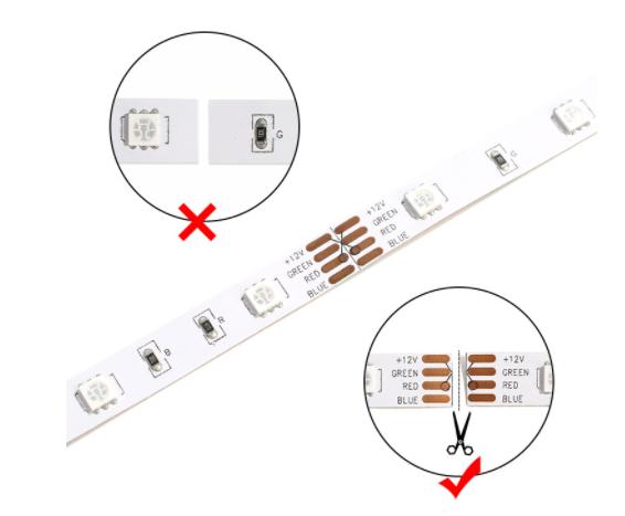 Schneiden Sie den LED-Streifen an der richtigen Position ab
