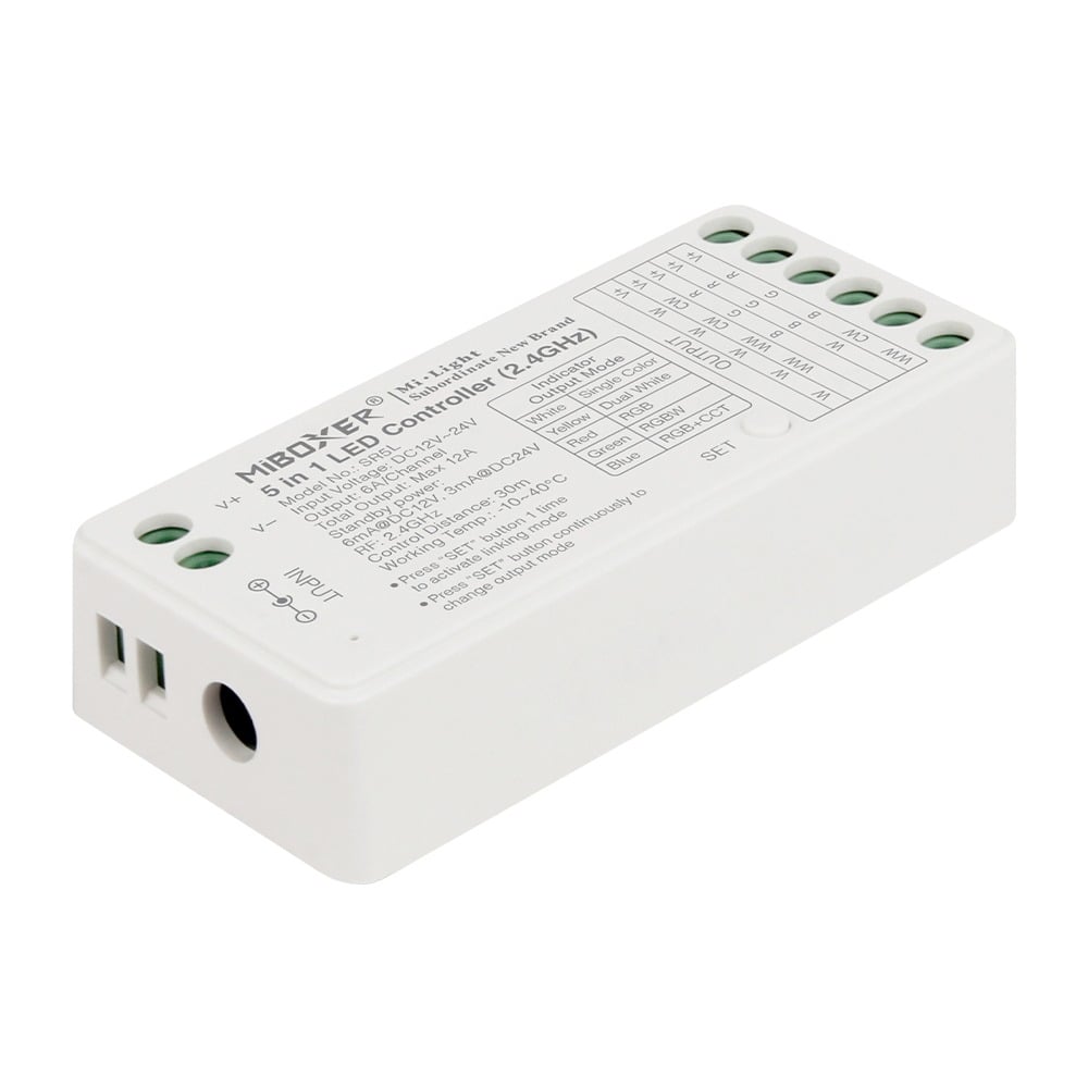 SR5L Low Power Consumption 5-in-1 LED Controller DC12-24V 2.4GHz RF SR5L Low Power Consumption 5-in-1 LED Controller DC12-24V 2.4GHz RF