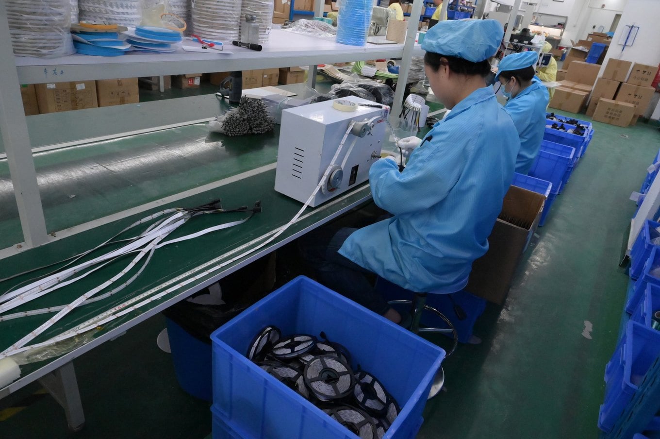 Finished LED strips being wound onto 5 m reels