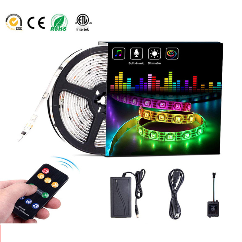DC12V WS2811 60LEDs/m 5050SMD Dream Color Wasserdicht IP65 LED adressierbare LED-Streifenleuchte mit Musik-Controller + 9-Tasten-RF-Fernbedienung + 5A-Netzteil-Kits, 16.4/32.8 Fuß zu verkaufen