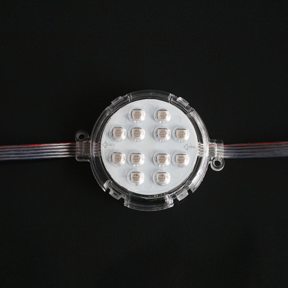 DC24V Durchmesser 8 cm 5050SMD UCS1903/DMX512 Pixelmodul Vollfarbige, von außen gesteuerte, laufende Pferdelampe, Wasserverlauf, Verfolgungsjagd, Türkopf, für den Außenbereich, wasserdicht, IP67, programmierbares digitales LED-Punktlicht, Pixellicht – 10 Stück/Kette