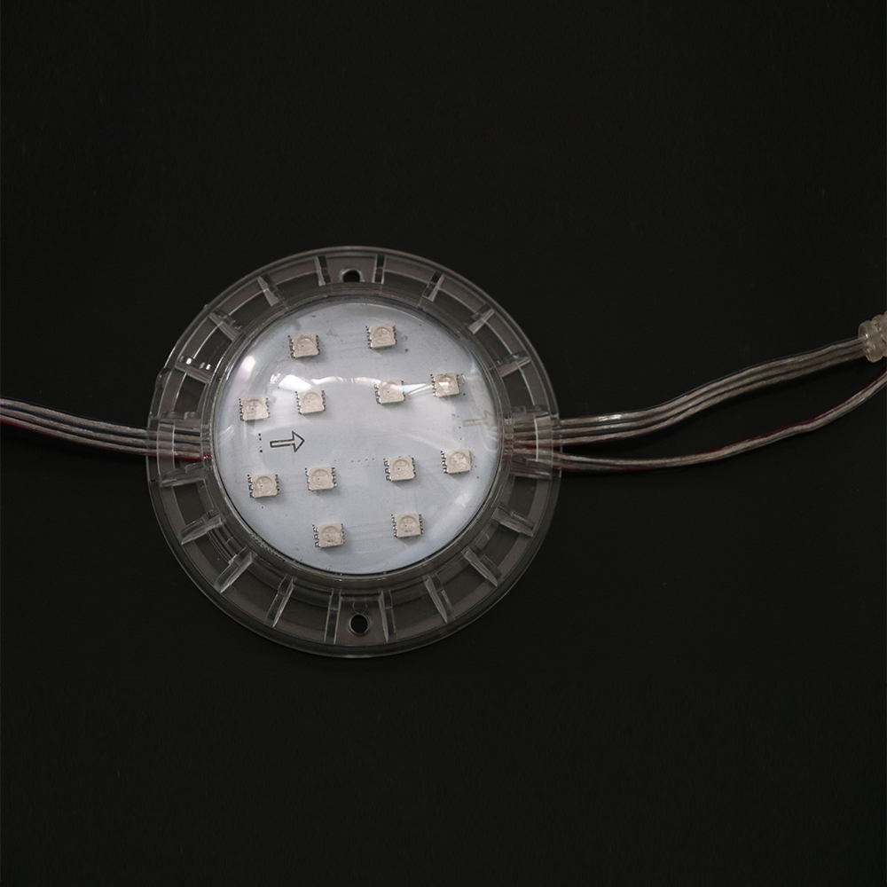 DC24V Durchmesser 8 cm 5050SMD UCS1903/DMX512 Pixelmodul Vollfarbige, von außen gesteuerte, laufende Pferdelampe, Wasserverlauf, Verfolgungsjagd, Türkopf, für den Außenbereich, wasserdicht, IP67, programmierbares digitales LED-Punktlicht, Pixellicht – 10 Stück/Kette