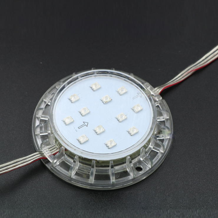 DC24V Durchmesser 8 cm 5050SMD UCS1903/DMX512 Pixelmodul Vollfarbige, von außen gesteuerte, laufende Pferdelampe, Wasserverlauf, Verfolgungsjagd, Türkopf, für den Außenbereich, wasserdicht, IP67, programmierbares digitales LED-Punktlicht, Pixellicht – 10 Stück/Kette