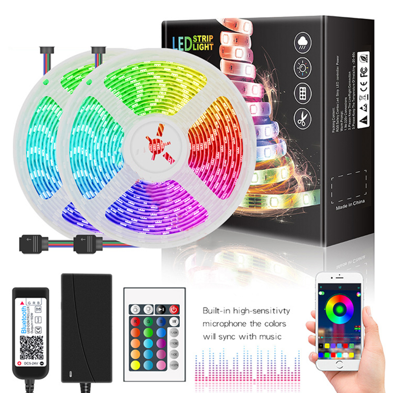 DC12V 16.4/5M 5050RGB APP Bluetooth Atmosphäre Musik LED-Lichtleiste Kit, 30LEDs/M, Flexibla Farbwechsel mit Fernbedienung LED-Lichtleiste
