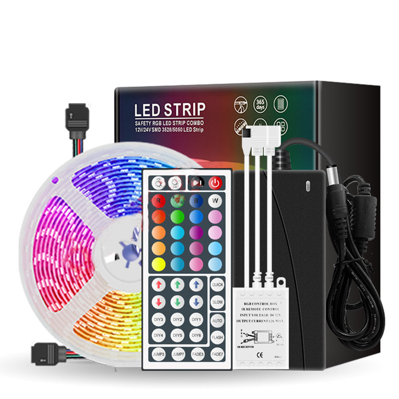 DC12V 16.4ft/5M 5050RGB mehrfarbiges flexibles LED-Lichtleisten-Set, 30 LEDs/m, Festzelt mit 44-Tasten-Controller-Lichtleisten-Set