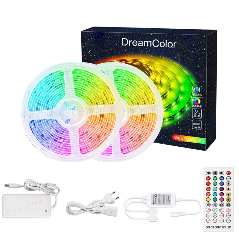 DC12V 16.4ft/5M 30LEDs/M 5050RGB Symphony Bluetooth Dimmbares LED-Lichtleisten-Set 5M300 LEDs Vollfarbiges Happy Valley LED-Licht