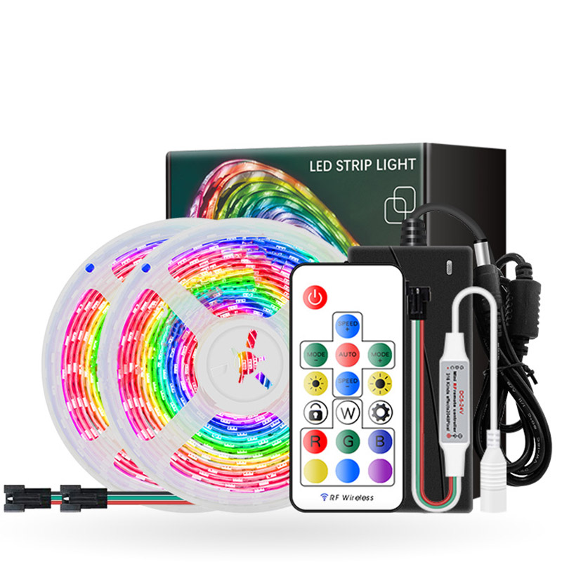DC12V 32.8 stop/10 m 5050RGB Symphony LED světelný pásek Sada s mini 14klíčovým ovladačem, 30 LED/m, flexibilní světelný pás