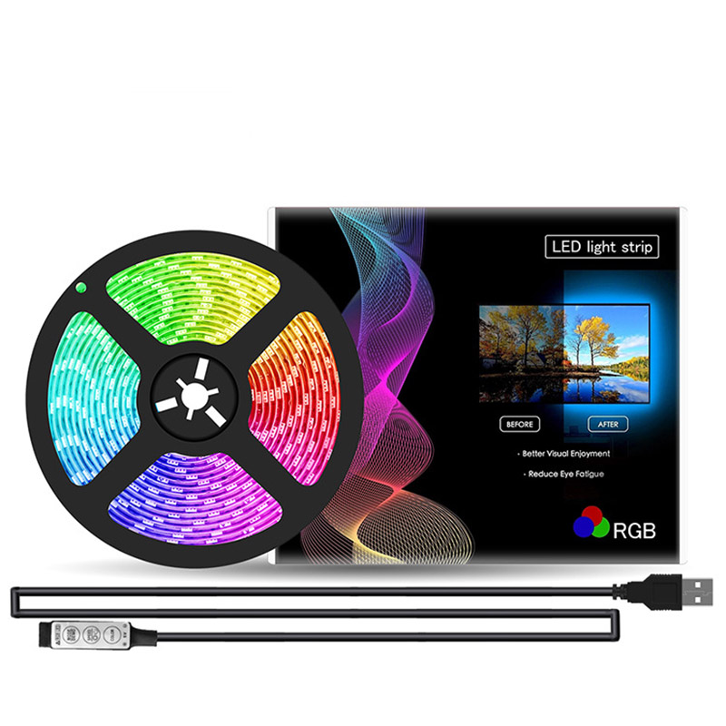 DC5V 3.28ft/1M 5050RGB USB Mehrfarbiges LED-Lichtleisten-Set mit 3-Tasten-Controller, 30LEDs/M, TV-Hintergrundlichtleiste