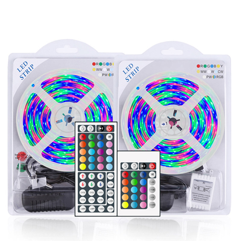DC12V 16.4 stop/5M 3528RGB Flexibilní sada LED světelných pásů, 60 LED/M, vícebarevný markýz s 24 klávesami/44 klávesami dálkový ovladač