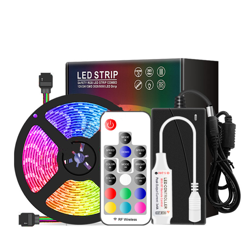 DC12V 5050RGB 16.4 Fuß/5 m flexibles, mehrfarbiges LED-Lichtleisten-Set, 30 LEDs/m, mit RF17-Schlüsselfernbedienung