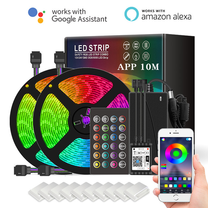 DC12V 16.4ft/5M 5050RGB WiFi Alexa Smart Control Dimmbares LED-Lichtleisten-Set, 30LEDs/M, APP-Fernbedienung, mehrfarbiges LED-Streifenlicht