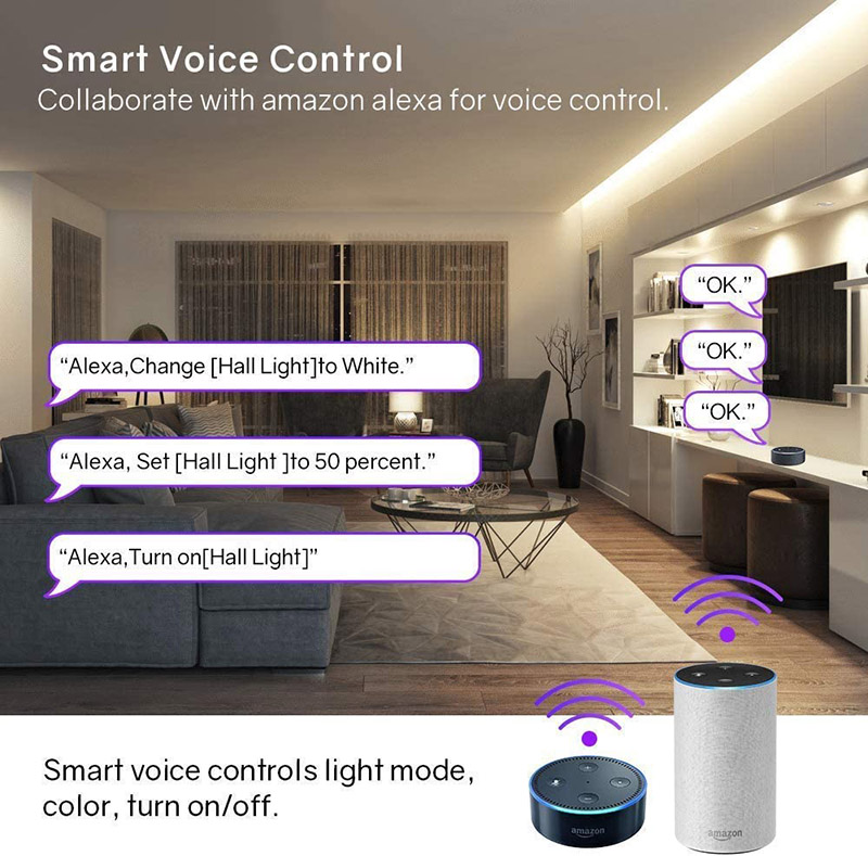 DC12V 16.4ft/5m 5050RGB WiFi Alexa Smart Control Dimmable LED Light ...