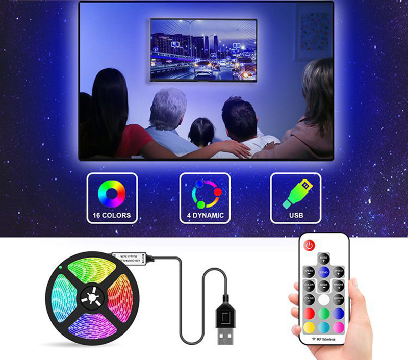 5050 RGB LED Strip Light USB Powered TV Backlight Lighting w/ Remote 5V 30Leds/M 