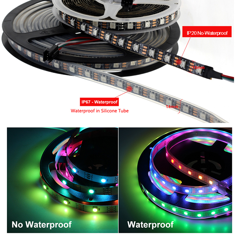 1M/5M 300 Leds 60 LED/M WS2812B 5050 RGB LED Strip Light Waterproof 