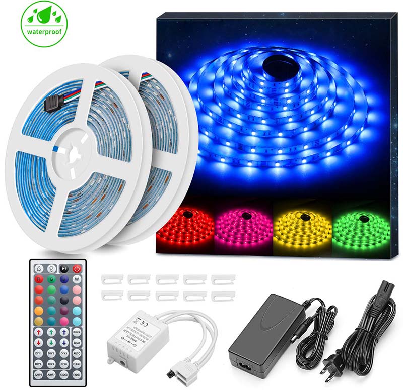 DC12V/24V 16.4ft/32.8ft 5050RGB Mehrfarbiges LED-Lichtleisten-Set, mit Bluetooth/IR-Fernbedienung, 30LEDs/m, dimmbare Lichtleiste