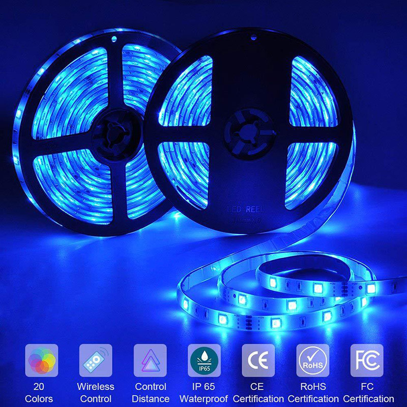 Opard Music Led Strips Lights 5M 40Keys IP65 Waterproof IR Remote 5050 RGB 16 Colors Led Lighting Strips 12 Modes for Indoor & Outdoor Decoration