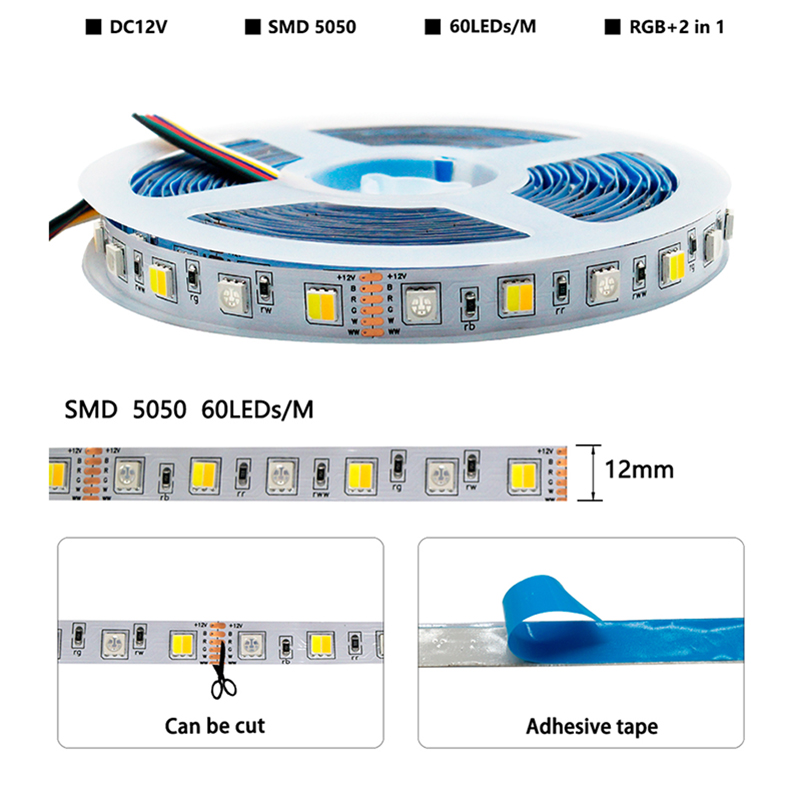 DC12V 16.4ft/5M 5050SMD RGB+CCT Tuya Smart Flexible LED Strip Light Kit,  60LEDs/M, Work With Alexa & Google Assitant [MCSLRGBCCTKIT-TUYA-5050X300] -  $32.99 :