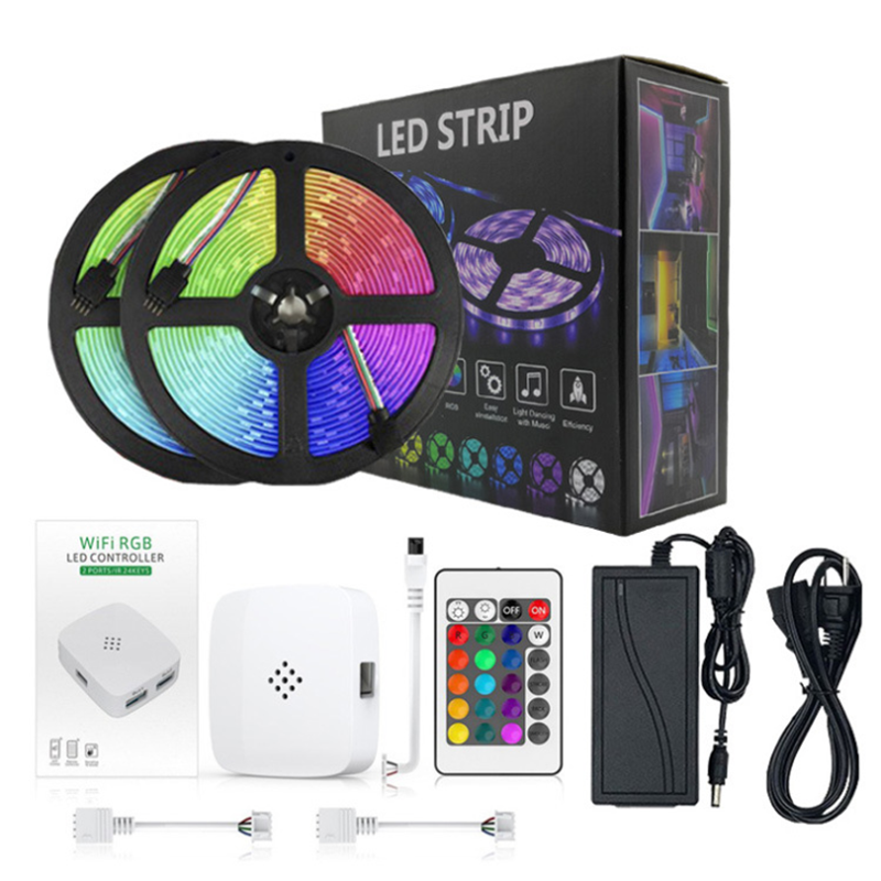 DC12V 16.5ft/5m RGB WiFi Smart Control Flexibles LED-Streifenlicht-Kit, 30LEDs/m, funktioniert mit Alexa und Google Assistant