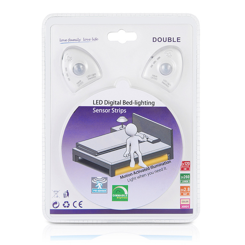 DC12V 2835 Bettsensor-LED-Lichtleisten-Set, mit warmweißen Bettlichtern, menschlicher Körper, Induktion, Nacht-LED-Lichtleiste