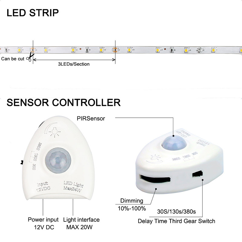 Sensor Slide Led Strip IP65 4ft Warm White Motion Sensor LED Strip Light Kit