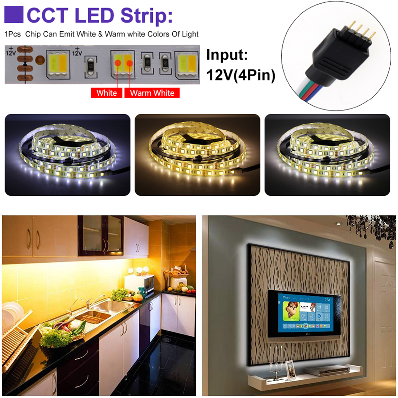 Dimmable LED Strip Lights Kit Daylight White 16.4ft/5m Waterproof LED Tape 