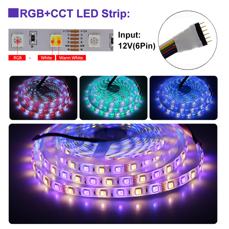 16.4ft 5m LED Strip Lights Warm White RGB CCT RGBW RGBCCT Flexible Stripe dc 12v 