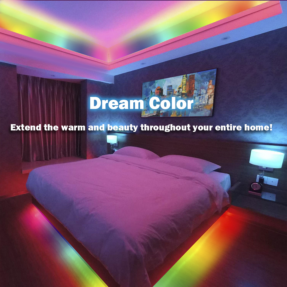 BEDROOM UNDER BED LED LIGHTING STRIP 16.4ft 150+ADAPTER+DIMMER+MOUNT KIT 