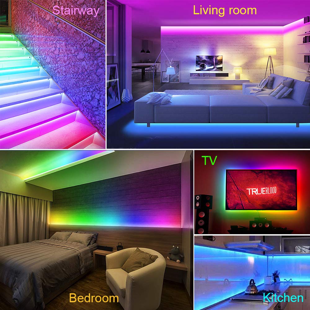 Home Décor 5050 RGB Led Lights for Room Bedroom 600 LEDs Color Changing Lights with IR Remote and DIY Function Party RGB Led Strip Lights 65.6ft（32.8ft*2