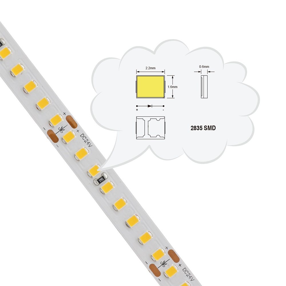 Vysoce účinné konstantní napětí 2835SMD 160LEDs/M flexibilní LED páskové osvětlení – DC24V bílé LED světlo