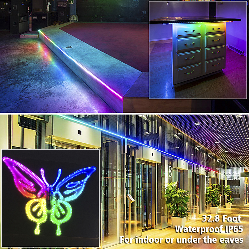 Neues, verbessertes 32.8 Fuß/10 Meter langes, digital adressierbares, flexibles RGB-LED-Streifenlicht-Set mit Dream Color Chasing, DC12V 300LEDs Bluetooth-Musik-Controller, für Zuhause, Party, Dachvorsprünge, Autodekoration Neues, verbessertes 32.8 Fuß/10 Meter langes, digital adressierbares, flexibles RGB-LED-Streifenlicht-Set mit Dream Color Chasing, DC12V 300LEDs Bluetooth-Musik-Controller, für Zuhause, Party, Dachvorsprünge, Autodekoration