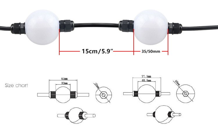 3D LED pixelový kulový světelný řetěz