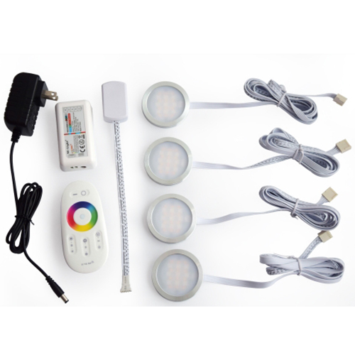 DC12V 3W/PCS 4PCS RGB-Farbwechsel-LED-Puck-Beleuchtungsset unter dem Schrank, mit 2.4-G-Touch-Fernbedienung