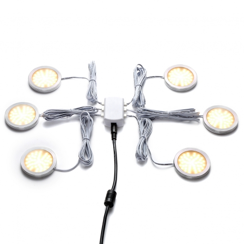 DC12V 2W/PCS 6PCS Tageslicht-/Warmweiß-LED-Unterschrank-Puck-Beleuchtungsset DC12V 2W/PCS 6PCS Tageslicht-/Warmweiß-LED-Unterschrank-Puck-Beleuchtungsset