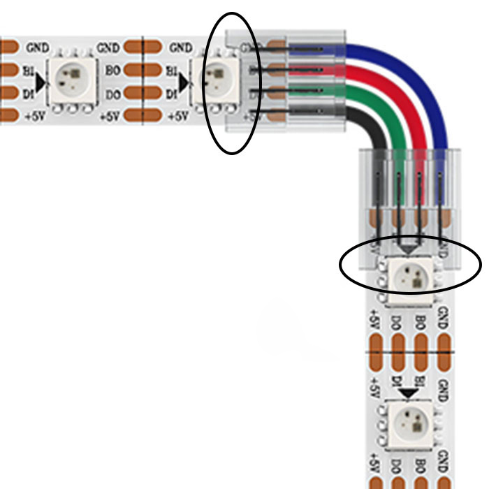 4-poliger L-förmiger RGB-Eck-LED-Anschluss für 10 mm SMD-LED-Streifen