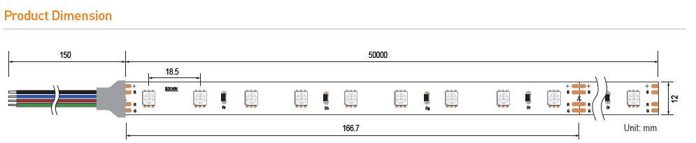 48V Super dlouhý 50m 164ft 5050 RGB LED pásek