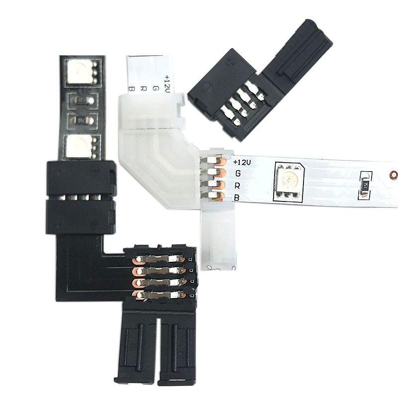 Buntes 4-poliges 10RGB-LED-Lichtband mit 5050 mm L-Schrift und lötfreiem PCB-Eckverbinder mit Schnalle