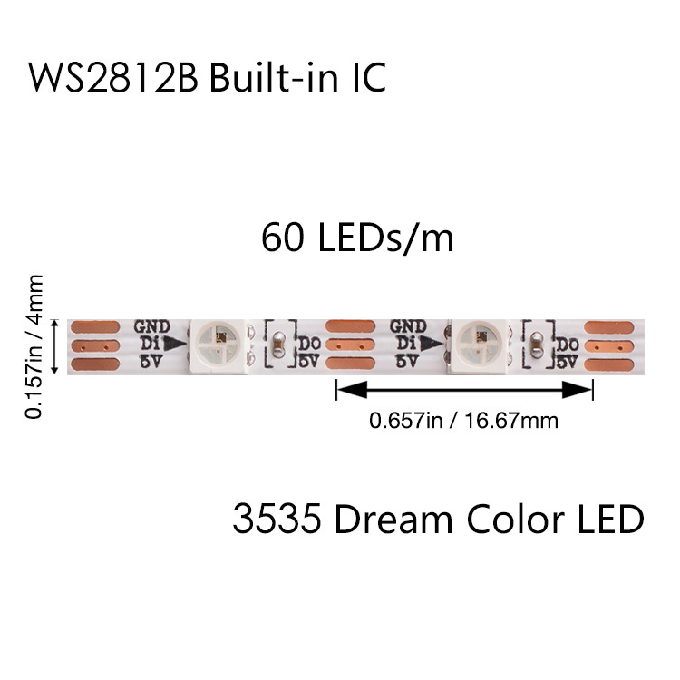 4mm WS2812B LED pásková světla, 1m/3.28ft, IP20/IP67 vodotěsná 4mm WS2812B LED pásková světla, 1m/3.28ft, IP20/IP67 vodotěsná