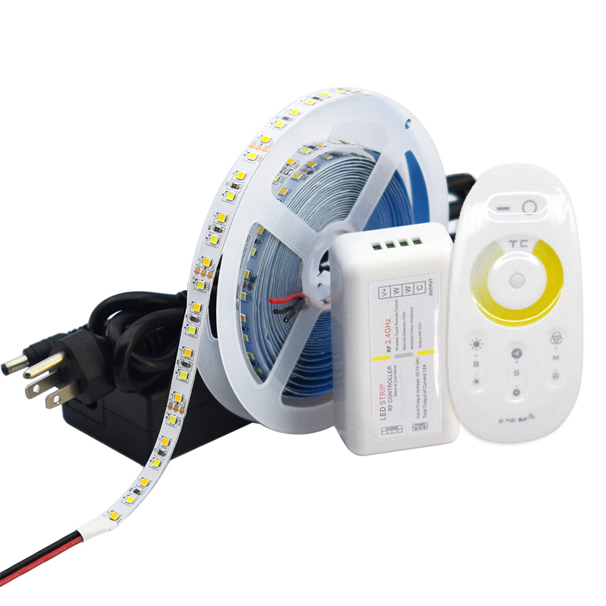 SuperLightingLED 16.4FT/5M Farbtemperatur Flexibles LED-Streifenlicht-Set, 2835SMD 600 LEDs – RF-Touch-Fernbedienung + 8A 12V Netzteil für Heim-Hintergrundbeleuchtung und Küchendekoration