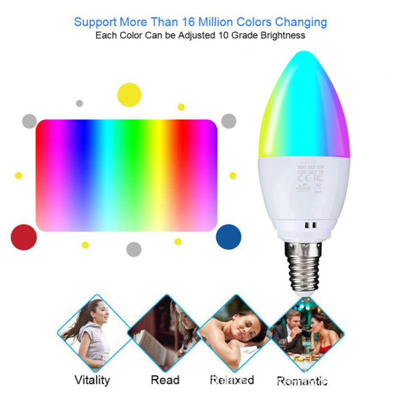 E14 LED Lamp Smart Bulb Candle WIFI RGB 5W Support For Google Useful 