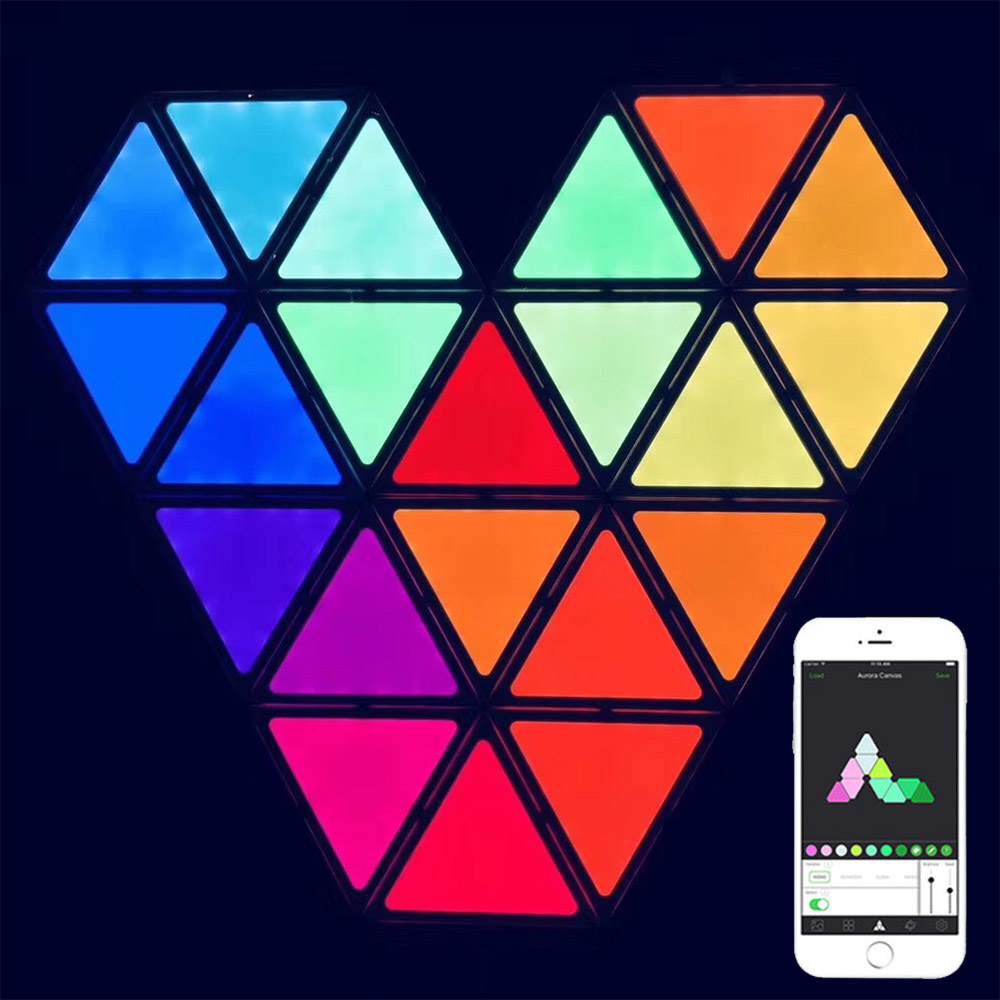 9-balení APP Hlasové dotykové ovládání Bluetooth, Rovnostranný trojúhelník plně barevné adresovatelné panely Quantum Lamp, DIY Smart Odd Light Wall Panel Použití pro inteligentní domácnost, bar, KTV, venkovní