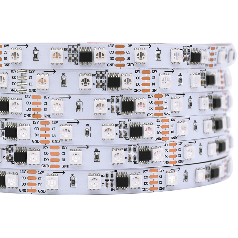 APA102 Vícebarevné LED páskové světlo 60LED/m, 12V 5050 RGB LED