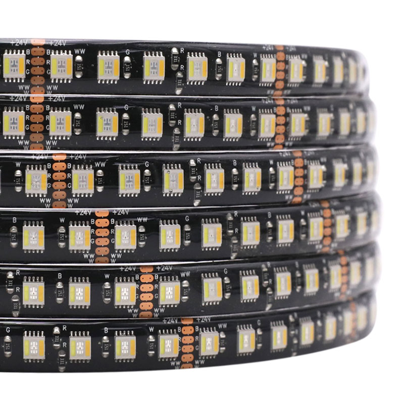 Černá PCB 96LEDs/m 5v1 RGB CCT LED pásek měnící barvu DC24V 12mm 16.4ft