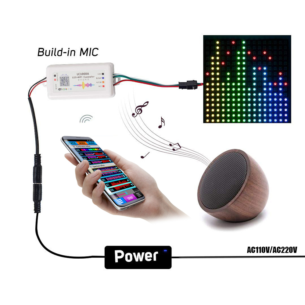 DC7-24V LC-1000A LED WiFi Music Spectrum Android Controller, pro DMX512, LPD6803, WS2811, WS2812B, WS2801 adresovatelná LED pásková světla, vstupní obsah APP Surport, stažení z Google Play DC7-24V LC-1000A LED WiFi Music Spectrum Android Controller, pro DMX512, LPD6803, WS2811, WS2812B, WS2801 adresovatelná LED pásková světla, vstupní obsah APP Surport, stažení z Google Play
