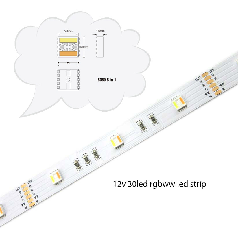 RGBCCT 5v1 5050 LED pásek měnící barvu – 12mm 12V LED pásek – 30LED/m RGBCCT 5v1 5050 LED pásek měnící barvu – 12mm 12V LED pásek – 30LED/m